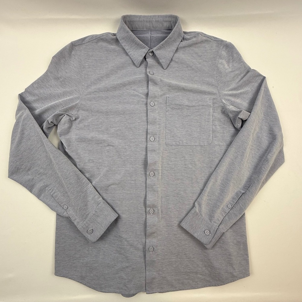 Lululemon Commission Long Sleeve Shirt Mens Grey Heathered Button Down 0605